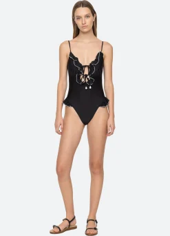 Online Sea New York Camille Ruffle One Piece Black